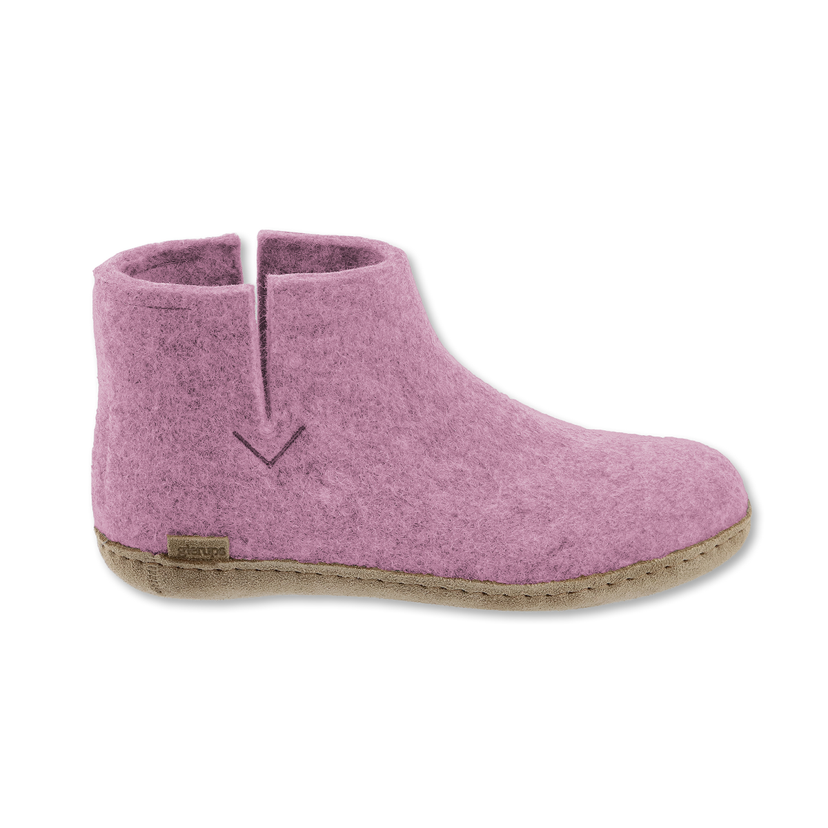 Pink felted boot on a white background